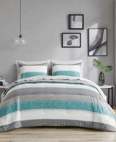 Madison Park Essentials Jaxon Wide Stripe 5-pc. Comforter Set, Twin In Aqua,grey