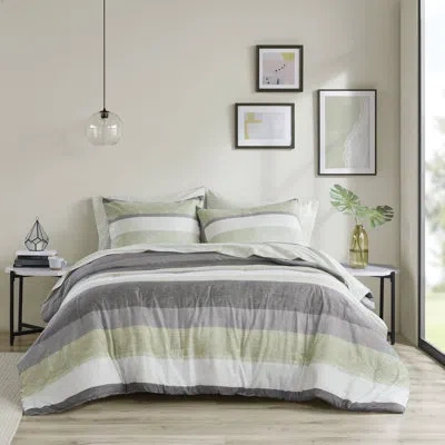 Madison Park Essentials Jaxon Comforter Set With Bed Sheets In Green,gray