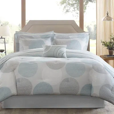 Madison Park Essentials Knowles Comforter Set With Cotton Bed Sheets In Aqua,gray