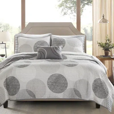 Madison Park Essentials Knowles Microfiber Reversible Quilt Set With Cotton Bed Sheets In Gray