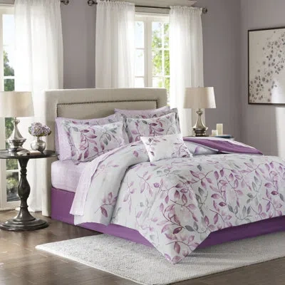 Madison Park Essentials Lafael Purple/white Microfiber Reversible Traditional Comforter Set With Cotton Bed Sheets