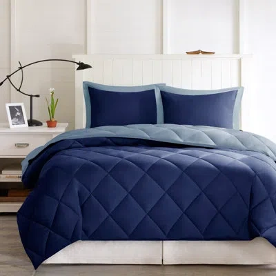 Madison Park Essentials Larkspur 3m Scotchgard Reversible Down Alt Comforter Set In Navy,light Blue