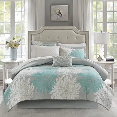Madison Park Essentials Maible Floral Comforter Set With Cotton Bed Sheets In Aqua