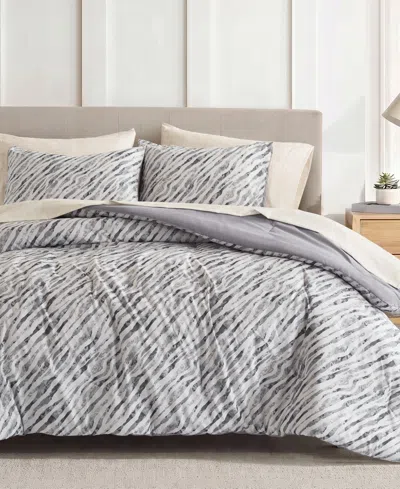 Madison Park Essentials Nixon Contemporary Abstract Stripe 7-piece Comforter Set With Sheet Set, Queen In Gray