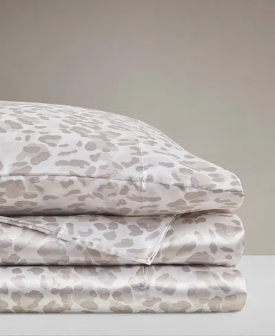 Madison Park Essentials Printed Satin Sheet Set, King In Taupe Leopard