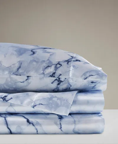 Madison Park Essentials Printed Satin Sheet Set, Queen In Blue Marble