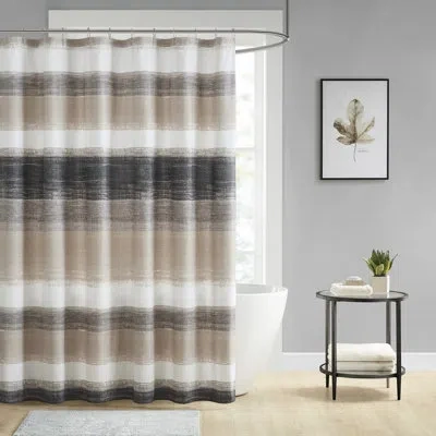 Madison Park Essentials Saben Stripe Print Shower Curtain In Taupe,black