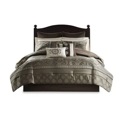 Madison Park Essentials Zara 16 Piece Jacquard Comforter Set With 2 Bed Sheet Sets In Brown