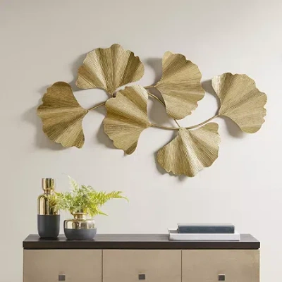 Madison Park Faye Gold Foil Ginkgo Leaf Metal Wall Art In Brown