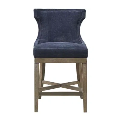 Madison Park Fillmore Counter Stool Counter Height Upholstered Swivel Bar Stool In Blue