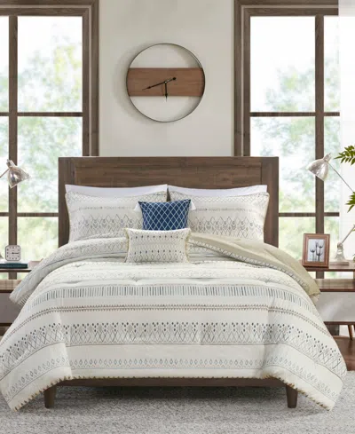 Madison Park Fraser Seersucker 5-pc. Comforter Set, King/california King In Taupe,blue