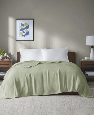 Madison Park Freshspun Basketweave Cotton Blanket, Twin In Green