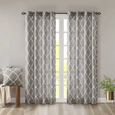 Madison Park Fretwork Print Grommet Top Single Window Curtain Panel In Grey,white