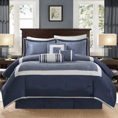Madison Park Genevieve 7 Piece Comforter Set In Navy,blue Gray Polyester