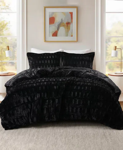 Madison Park Gia Faux-fur 2-pc. Comforter Set, Twin/twin Xl In Black
