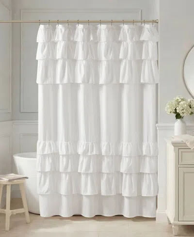 Madison Park Grace Ruffled Shower Curtain, 72" X 84" In White