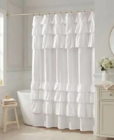 Madison Park Grace Ruffled Shower Curtain In White