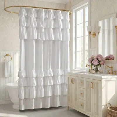 Madison Park Grace Single Ruffled Shower Curtain In White