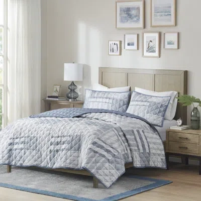 Madison Park Graham 3 Piece Quilted Patchwork Quilt Set In Blue