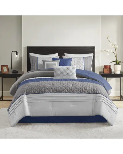 Madison Park Greer Color Block Stripe Comforter Set In Blue