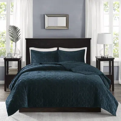 Madison Park Harper 3 Piece Velvet Quilt Set In Teal