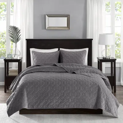 Madison Park Harper Gray Solid Full/queen 3-piece Coverlet Set