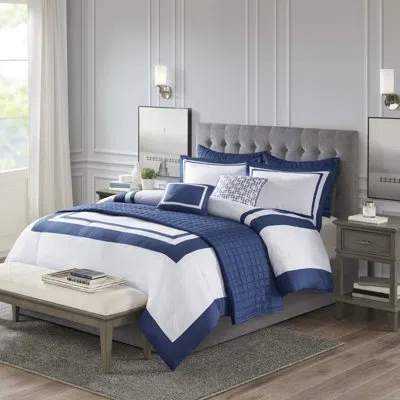 Madison Park Heritage Luxurious 8 Piece Comforter And Quilt Set Collection In Navy