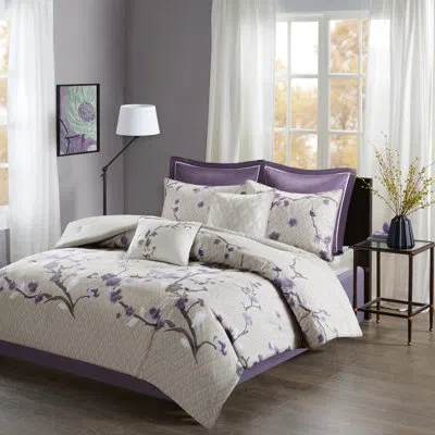 Madison Park Holly 8 Piece Cotton Comforter Set In Purple,taupe