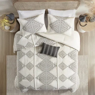 Madison Park Ibiza 4 Piece Printed Comforter Set With Throw Pillow In Black,ivory