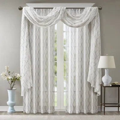Madison Park Irina Solid Sheer Embroidered Single Window Scarf In White,gray