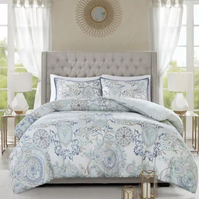 Madison Park Isla 3 Piece Reversible Cotton Floral Duvet Set In Blue