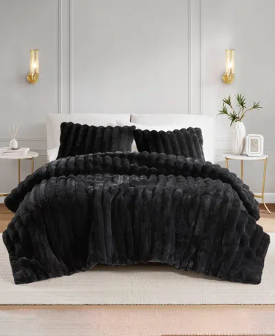 Madison Park Jasmine Faux Fur Reverse To Velvet 3-pc. Comforter Set, Full/queen In Black