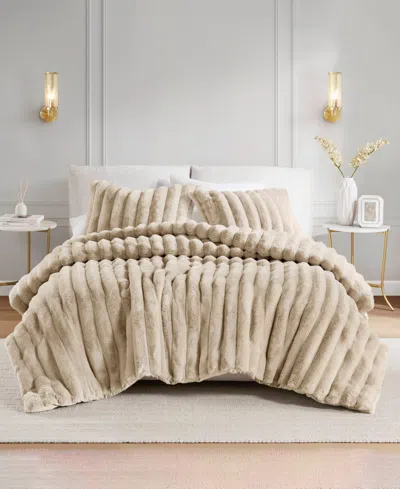 Madison Park Jasmine Faux Fur Reverse To Velvet 3-pc. Comforter Set, Full/queen In Taupe