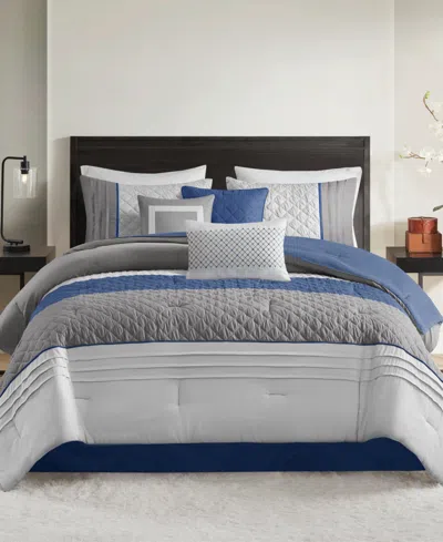 Madison Park Jenson 7-pc. Color Block Stripe Comforter Set, Queen In Blue