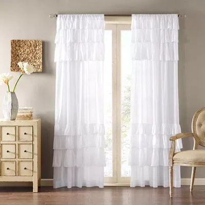 Madison Park Joycelyn Cotton Oversized Ruffle Rod Pocket Light-filtering Single Curtain Panel In White