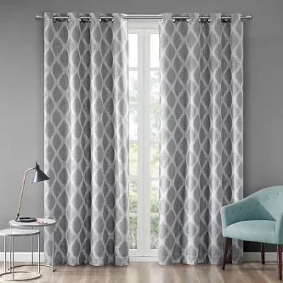 Madison Park Kagen Ikat Geo Grommet Top Blackout Single Curtain Panel In Gray