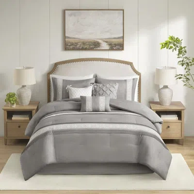 Madison Park Lacey 7 Piece Lace Trim Comforter Set With Throw Pillows In Gray