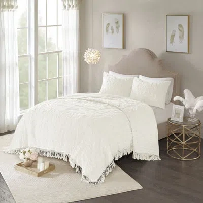 Madison Park Laetitia Tufted Chenille Cotton Medallion Fringe Coverlet Set In Off White
