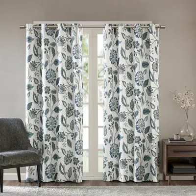 Madison Park Laurel Floral Grommet Top Energy Saving Light-filtering Single Curtain Panel In Blue