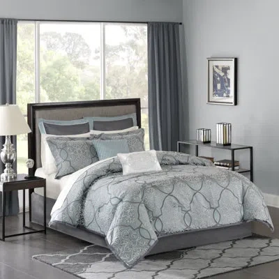 Madison Park Lavine 12 Piece Comforter Set With Cotton Bed Sheets In Blue