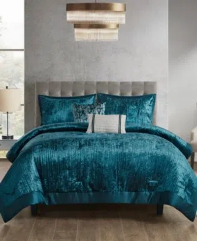 Madison Park Lee Crinkle Velvet Comforter Sets In Teal