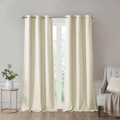 Madison Park Leighton Energy Saving 100% Blackout Grommet Top Set Of 2 Curtain Panel In White