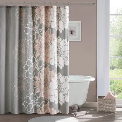 Madison Park Lola 100% Cotton Floral Printed Single Shower Curtain In Gray,peach