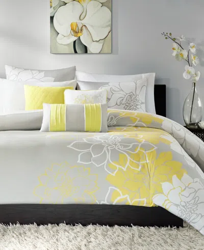 Madison Park Lola 6-pc. Duvet Cover Set, Full/queen In Taupe Grey,yellow