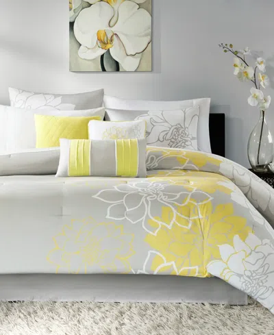 Madison Park Lola 7-pc. Comforter Set, King In Taupe Grey,yellow