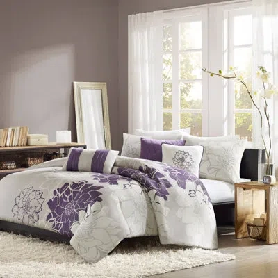 Madison Park Lola Cotton Sateen Floral Duvet Cover Set In Purple