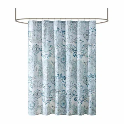 Madison Park Loleta Cotton Printed Shower Curtain In Blue