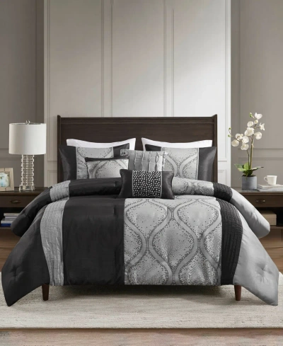 Madison Park Lori Jacquard 6-pc. Comforter Set, Full/queen In Black,silver