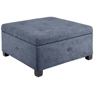Madison Park Lucas Blue Tufted Fabric Soft Close Storage Ottoman