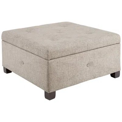 Madison Park Lucas Sand Fabric Tufted Storage Ottoman